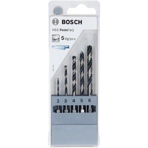  HSS PointTeQ Spiralbohrer-Sets mit Sechskantschaft Bosch 5-tlg. HSS PointTeQ Sechskantbohrer-Set, 2–6 mm, für Dreh- und Schlagbohrer 12372103