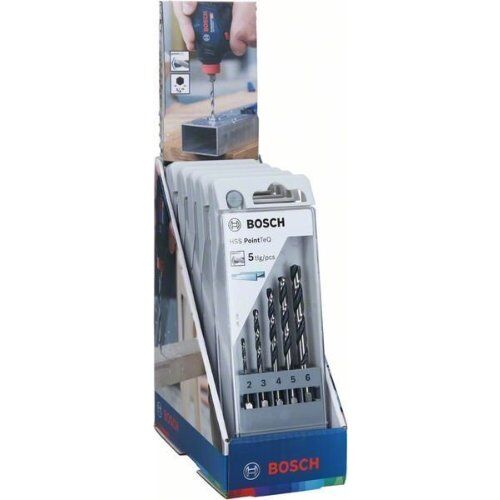  HSS PointTeQ Spiralbohrer-Sets mit Sechskantschaft Bosch 5-tlg. HSS PointTeQ Sechskantbohrer-Set in Theken-Display, 2–6 mm, für Dreh- und Schlagbohrer 12372107