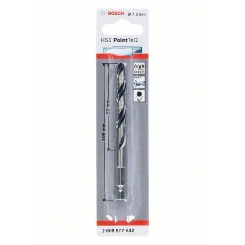  HSS PointTeQ Spiralbohrer mit Sechskantschaft Bosch HSS PointTeQ Sechskantbohrer 7,5 mm, für Dreh- und Schlagbohrer 12371907