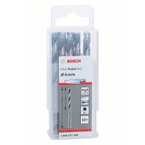  HSS PointTeQ Spiralbohrer mit Sechskantschaft Bosch HSS PointTeQ Sechskantbohrer 6,0 mm, 10-tlg., für Dreh- und Schlagbohrer 12371898