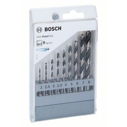  HSS PointTeQ Spiralbohrer-Sets mit Sechskantschaft Bosch 9-tlg. HSS PointTeQ Sechskantbohrer-Set, 2–8 mm, für Dreh- und Schlagbohrer 12372105