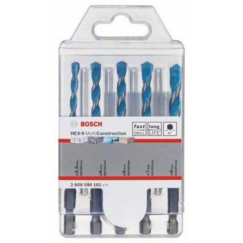  HEX-9 MultiConstruction-Bohrer-Sets Bosch 5-tlg. Bohrer-Set HEX-9 MultiConstruction, 5,5/6/6/7/8 mm, für Dreh- und Schlagbohrer 12372237