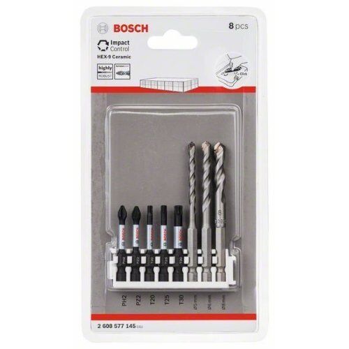  HEX-9 Ceramic und Impact Power Bit Mixed Sets Bosch Hex-9 Ceramic, 5/6/8 mm; Impact Power-Bit, 50 mm PH2, PZ2, T20, T25, T30, für Schlagschrauber 12372250