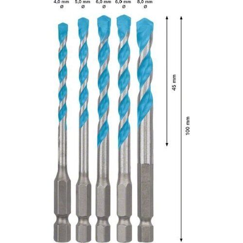  EXPERT HEX-9 MultiConstruction Bohrer-Sets Bosch EXPERT HEX-9 MultiConstruction Bohrer-Set, 4/5/6/6/8 mm, 5-tlg., für Dreh- und Schlagbohrer 12372233