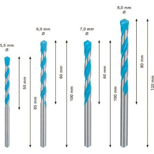  EXPERT CYL-9 MultiConstruction Bohrer-Sets Bosch EXPERT MultiConstruction CYL-9 Bohrer-Set, 5,5/6/7/8 mm, 4-tlg., für Dreh- und Schlagbohrer 12372226