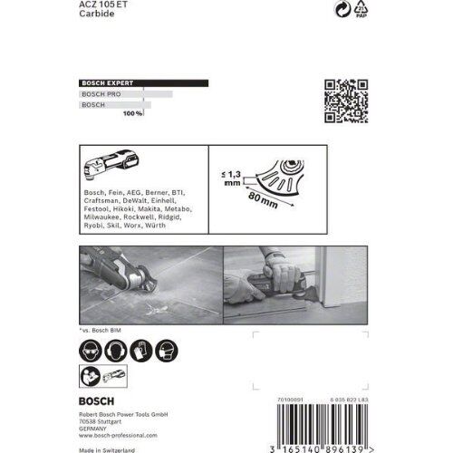  EXPERT MultiMaterial ACZ 105 ET Segmentsägeblätter Bosch EXPERT MultiMaterial Segment Blade (Segmentsägeblatt) ACZ 105 ET Blatt für Multifunktionswerkzeuge, 1 Stück, für oszillierende Multifunktionswerkzeuge 12372662