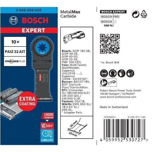  Zubehör für Multifunktionswerkzeuge EXPERT MetalMax PAIZ 32 AIT Tauchsägeblätter Bosch EXPERT MetalMax PAIZ 32 AIT Blatt für Multifunktionswerkzeuge, 50 x 32 mm, 10 Stück, für oszillierende Multifunktionswerkzeuge 12372647