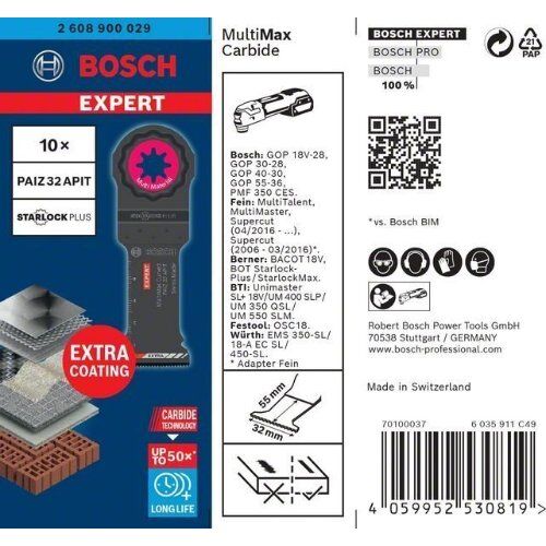  Zubehör für Multifunktionswerkzeuge EXPERT MultiMax PAIZ 32 APIT Tauchsägeblätter Bosch EXPERT MultiMax PAIZ 32 APIT Blatt für Multifunktionswerkzeuge, 32 mm, 10 Stück, für oszillierende Multifunktionswerkzeuge 12372660