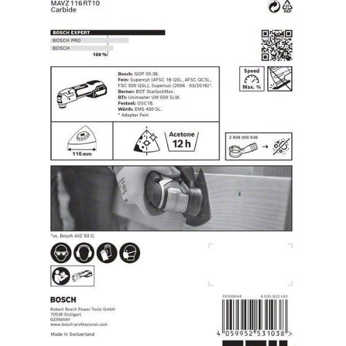  EXPERT MAVZ 116 RT10 Schleifplatten Bosch EXPERT Sanding Plate MAVZ 116 RT10 Blatt für Multifunktionswerkzeuge, 116 mm, für oszillierende Multifunktionswerkzeuge 12372769