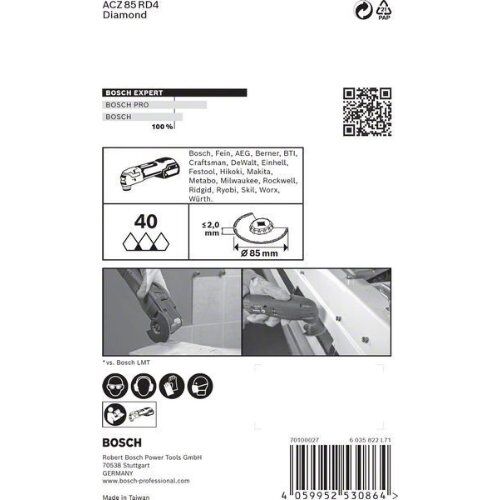  EXPERT Grout Segment Blade ACZ 85 RD4 Segmentsägeblätter für Multifunktionswerkzeuge Bosch EXPERT Grout Segment Blade ACZ 85 RD4 Blatt für Multifunktionswerkzeuge, 85 mm, für oszillierende Multifunktionswerkzeuge 12372822
