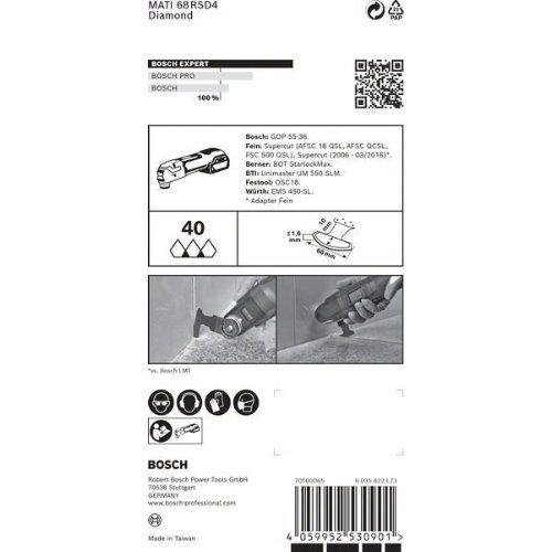  EXPERT MATI 68 RSD4 Eckblätter Bosch EXPERT Corner Blade MATI 68 RSD4 Blatt für Multifunktionswerkzeuge, 68 x 10 mm, für oszillierende Multifunktionswerkzeuge 12372820