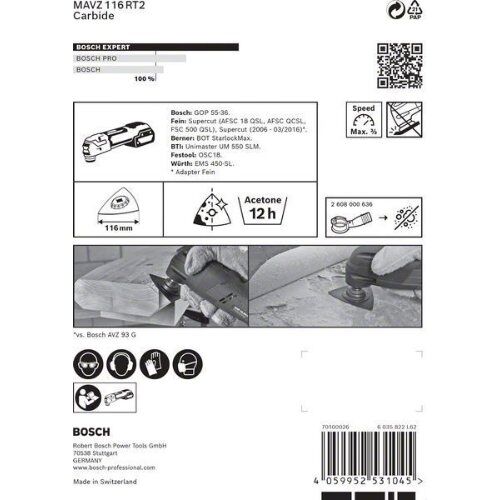  EXPERT MAVZ 116 RT2 Schleifplatten Bosch EXPERT Sanding Plate MAVZ 116 RT2 Blatt für Multifunktionswerkzeuge, 116 mm, für oszillierende Multifunktionswerkzeuge 12372770