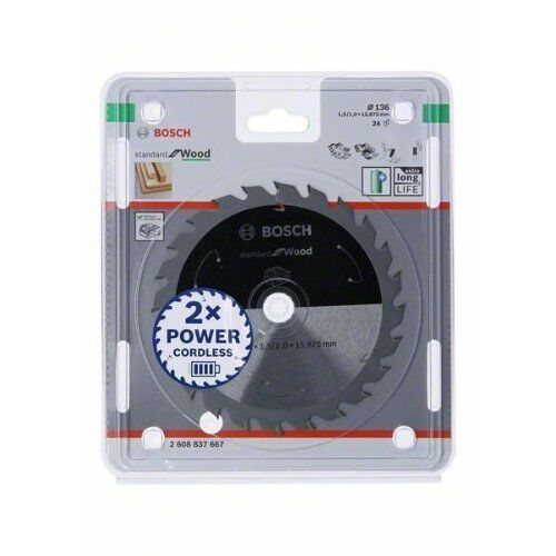  Kreissägeblätter Standard for Wood für Akku-Handkreissägen Bosch Kreissägeblatt für Akkusägen Standard for Wood, 136 x 1,5/1 x 15,875, 24 Zähne, für Handkreissägen 12373227