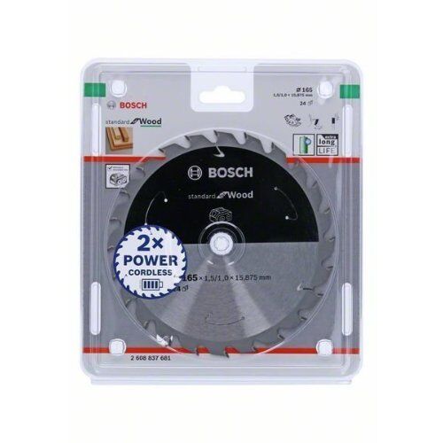  Kreissägeblätter Standard for Wood für Akku-Handkreissägen Bosch Kreissägeblatt für Akkusägen Standard for Wood, 165 x 1,5/1 x 15,875, 24 Zähne, für Handkreissägen 12373220