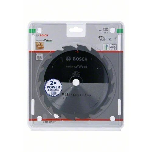  Kreissägeblätter Standard for Wood für Akku-Handkreissägen Bosch Kreissägeblatt für Akkusägen Standard for Wood, 184 x 1,6/1,1 x 16, 16 Zähne, für Handkreissägen 12373225