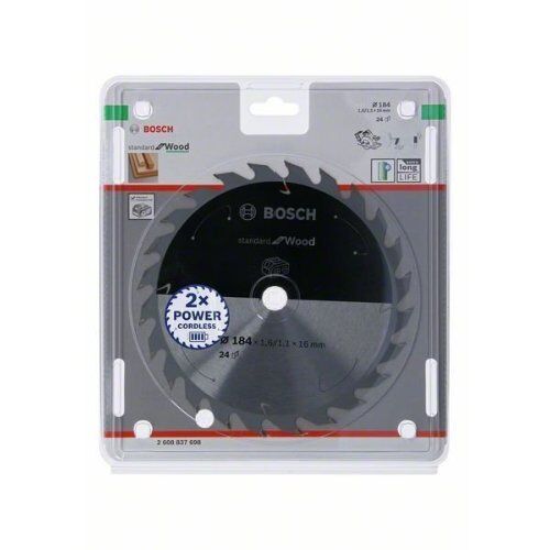  Kreissägeblätter Standard for Wood für Akku-Handkreissägen Bosch Kreissägeblatt für Akkusägen Standard for Wood, 184 x 1,6/1,1 x 16, 24 Zähne, für Handkreissägen 12373239