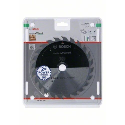  Kreissägeblätter Standard for Wood für Akku-Handkreissägen Bosch Kreissägeblatt für Akkusägen Standard for Wood, 184 x 1,6/1,1 x 20, 24 Zähne, für Handkreissägen 12373245