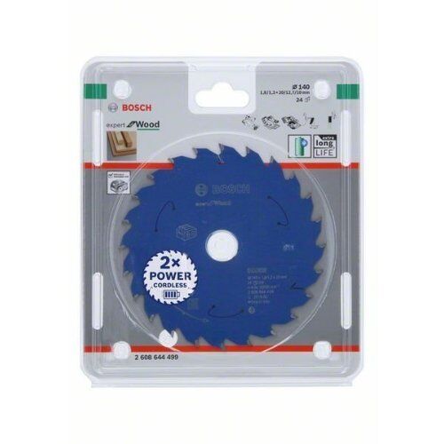  Kreissägeblätter Expert for Wood für Akku-Handkreissägen Bosch Kreissägeblatt für Akkusägen Expert for Wood, 140 x 1,8/1,3 x 20, 24 Zähne, für Handkreissägen 12373022