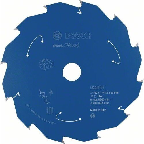  Kreissägeblätter Expert for Wood für Akku-Handkreissägen Bosch Kreissägeblatt für Akkusägen Expert for Wood, 160 x 1,5/1 x 20, 12 Zähne, für Handkreissägen 12373030