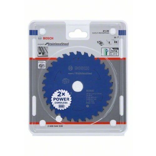  Kreissägeblätter Expert for Stainless Steel für Akku-Handkreissägen Bosch Kreissägeblatt für Akkusägen Expert for Stainless Steel, 136 x 1,5/1,2 x 20, 30 Zähne, für Handtrockensägen 12373139