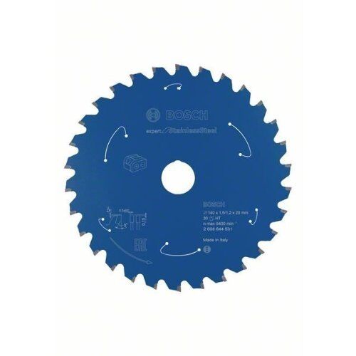  Kreissägeblätter Expert for Stainless Steel für Akku-Handkreissägen Bosch Kreissägeblatt für Akkusägen Expert for Stainless Steel, 140 x 1,5/1,2 x 20, 30 Zähne, für Handtrockensägen 12373142