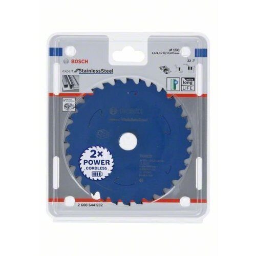  Kreissägeblätter Expert for Stainless Steel für Akku-Handkreissägen Bosch Kreissägeblatt für Akkusägen Expert for Stainless Steel, 150 x 1,6/1,3 x 20, 32 Zähne, für Handtrockensägen 12373141