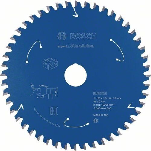  Kreissägeblätter Expert for Aluminium für Akku-Handkreissägen Bosch Kreissägeblatt für Akkusägen Expert for Aluminium, 136 x 1,6/1 x 20, 48 Zähne, für Handkreissägen 12373175