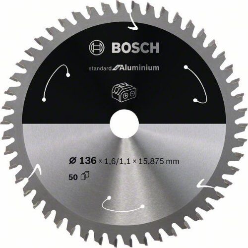  Blätter für Akku-Kreissägen Standard for Aluminium für Handkreissägen Bosch Kreissägeblatt für Akkusägen Standard for Aluminium, 136 x 1,6/1,1 x 15,875, 50 Zähne, für Handkreissägen 12373422