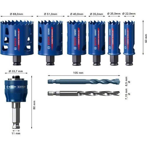  Sägeblatt- und Lochsägen-Sets EXPERT Tough Material Lochsäge-Sets Bosch EXPERT Tough Material Lochsäge-Set, 22/25/35/40/51/68 mm, 9-tlg., für Bohrmaschinen 12372281