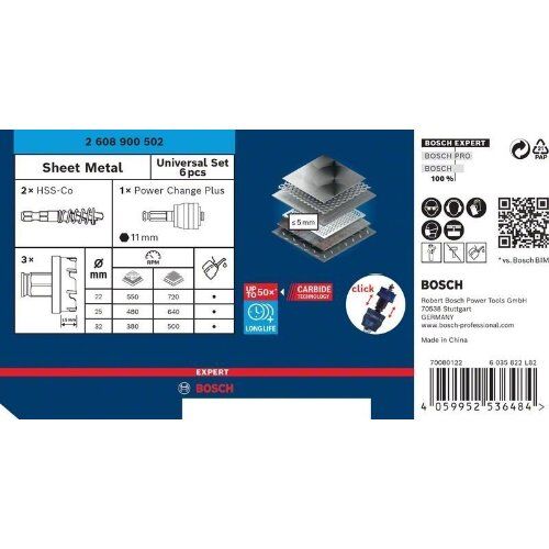  Sägeblatt- und Lochsägen-Sets EXPERT Sheet Metal Lochsägen-Sets Bosch EXPERT Sheet Metal Lochsägen-Set 22/25/32 x 5 mm, für Dreh- und Schlagbohrer 12372285