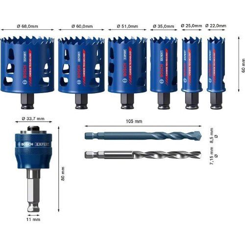  Sägeblatt- und Lochsägen-Sets EXPERT Tough Material Lochsäge-Sets Bosch EXPERT Tough Material Lochsäge-Set, 22/25/35/51/60/68 mm, 9-tlg., für Bohrmaschinen 12372284