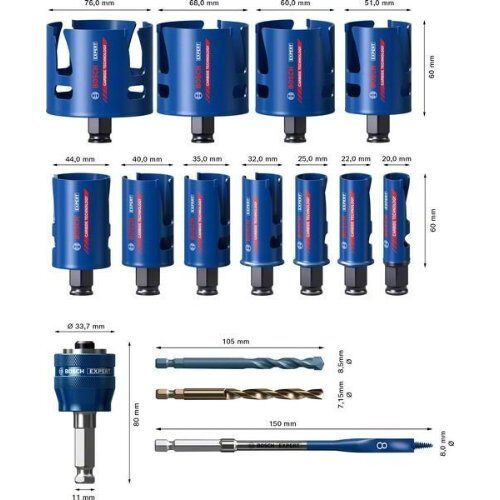  Sägeblatt- und Lochsägen-Sets EXPERT Construction Material Lochsäge-Sets Bosch EXPERT Construction Material Lochsäge-Set 20/22/25/32/35/40/44/51/60/68/76 mm, 15-tlg., für Bohrmaschinen 12372287