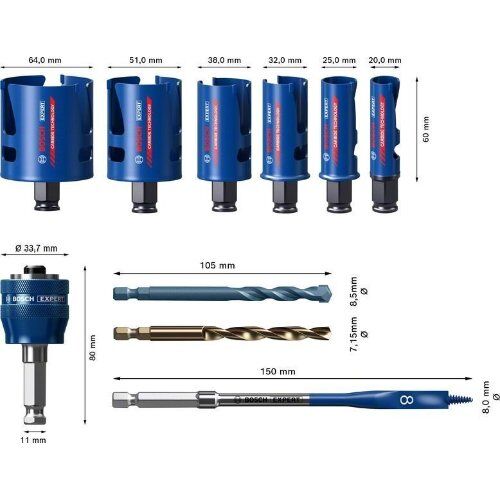  Sägeblatt- und Lochsägen-Sets EXPERT Construction Material Lochsäge-Sets Bosch EXPERT Construction Material Lochsäge-Set 20/25/32/38/51/64 mm, 10-tlg., für Bohrmaschinen 12372286