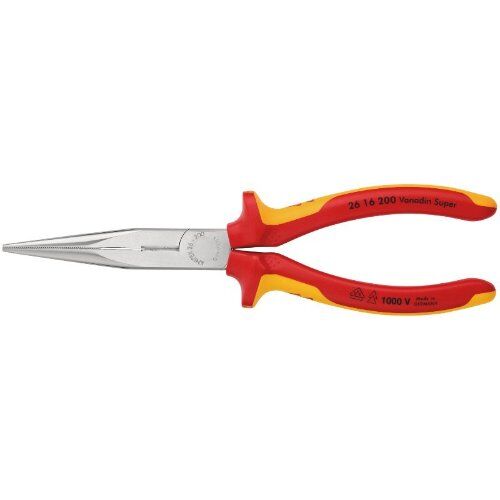  Flachrundzangen mit Schneide (Storchschnabelzangen) KNIPEX 26 16 200 Flachrundzange mit Schneide (Storchschnabelzange) isoliert mit Mehrkomponenten-Hüllen, VDE-geprüft verchromt 200 mm 12380831