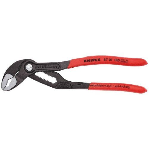  KNIPEX Cobra® Hightech-Wasserpumpenzangen KNIPEX 87 01 180 Cobra® Hightech-Wasserpumpenzange mit rutschhemmendem Kunststoff überzogen grau atramentiert 180 mm 12380280