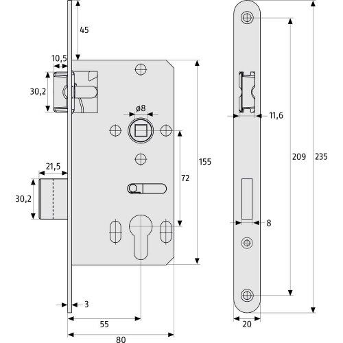  Einsteckschlösser Abus Einsteckschloss ESK PZ2 universal S 12352601