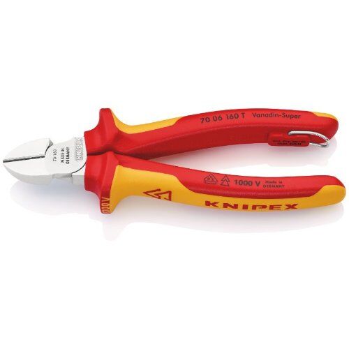  Schneidende Zangen KNIPEX 70 06 160 T Seitenschneider isoliert mit Mehrkomponenten-Hüllen, VDE-geprüft; mit integrierter isolierter Befestigungsöse zum Anbringen einer Absturzsicherung verchromt 160 mm 12380300