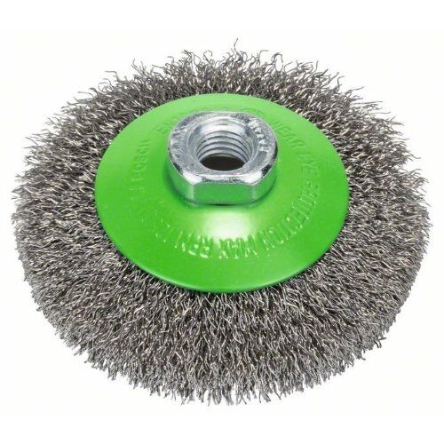  Clean for Inox Gewellte Pinselbürste für Winkelschleifer Bosch Kegelbürste, 100 mm, gewellter Draht, Edelstahl, für kleine Winkelschleifer 12377432