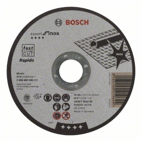  Expert for Inox Rapido Trennscheiben mit gerader Ausführung, 22,23-mm-Bohrung für kleine Winkelschleifer Bosch Trennscheibe gerade Expert for Inox - Rapido, für kleine Winkelschleifer 12377279