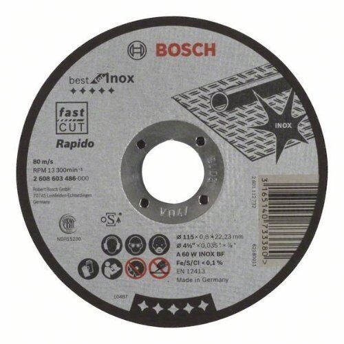  Best for Inox Rapido Trennscheiben mit gerader Ausführung, 22,23-mm-Bohrung für kleine Winkelschleifer Bosch Trennscheibe gerade Best for Inox - Rapido, für kleine Winkelschleifer 12377250