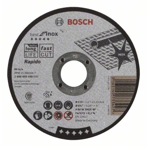  Best for Inox Rapido Trennscheiben mit gerader Ausführung, 22,23-mm-Bohrung für kleine Winkelschleifer Bosch Trennscheibe gerade Best for Inox - Rapido, für kleine Winkelschleifer 12377255