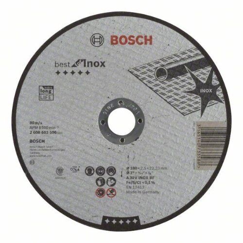  Best for Inox Trennscheiben mit gerader Ausführung, 22,23-mm-Bohrung für große Winkelschleifer Bosch Trennscheibe gerade Best for Inox, für große Winkelschleifer mit Spannmutter 12377244