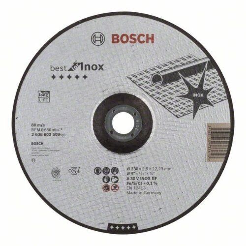  Best for Inox Gekröpfte Trennscheiben, 22,23-mm-Bohrung für große Winkelschleifer Bosch Trennscheibe gekröpft Best for Inox, für große Winkelschleifer mit Spannmutter 12377262