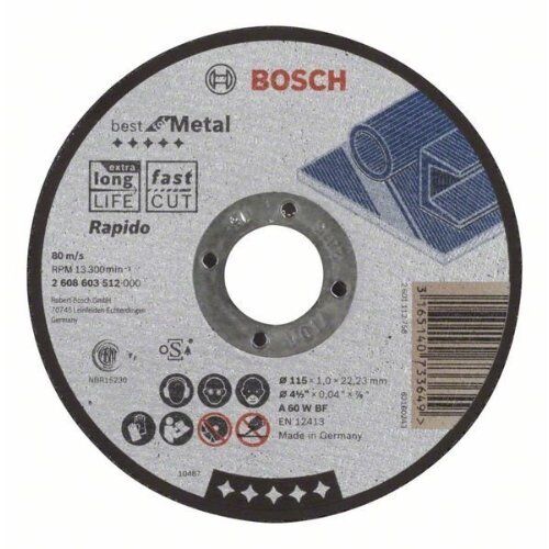  Best for Metal Rapido Trennscheiben mit gerader Ausführung, 22,23-mm-Bohrung für kleine Winkelschleifer Bosch Trennscheibe gerade Best for Metal - Rapido, für kleine Winkelschleifer 12377177