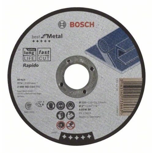  Best for Metal Rapido Trennscheiben mit gerader Ausführung, 22,23-mm-Bohrung für kleine Winkelschleifer Bosch Trennscheibe gerade Best for Metal - Rapido, für kleine Winkelschleifer 12377176
