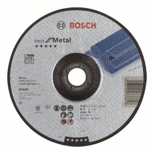  Best for Metal Gekröpfte Trennscheiben, 22,23-mm-Bohrung für große Winkelschleifer Bosch Trennscheibe gekröpft Best for Metal, für große Winkelschleifer mit Spannmutter 12377184