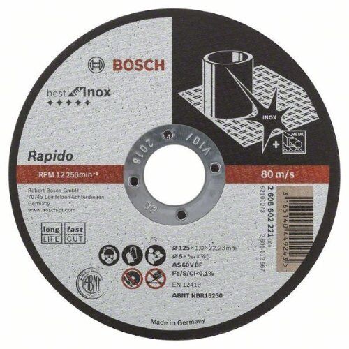  Best for Inox Rapido Trennscheiben mit gerader Ausführung, 22,23-mm-Bohrung für kleine Winkelschleifer Bosch Trennscheibe gerade Best for Inox - Rapido Long Life, für kleine Winkelschleifer 12377253