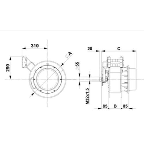  Serie 1700, 400 Volt ELMAG Autom. Kabelaufroller ZECA 1753/RNF, 24+2 m, 5x2,5 mm², IP 65 (2,5 m Zuleitung, ohne Stecker u. Kuppl.) 12412139