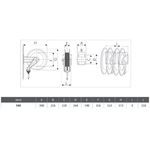  Druckluft, Wasser (max. 70 °C), 20 bar ELMAG INDUSTRIE Schlauchaufroller 540/13 f. Druckluft u. Wasser 70°C, 15 m, 1, 20bar 12411838