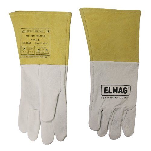  Schweißhandschuhe ELMAG 5-Finger-Schweißerhandschuhe WELDAS 10-1009 XL WIG/TIG, Ziegen-Vollleder m. Rind-Spaltleder Stulpe, Gr. 9,5 12408308
